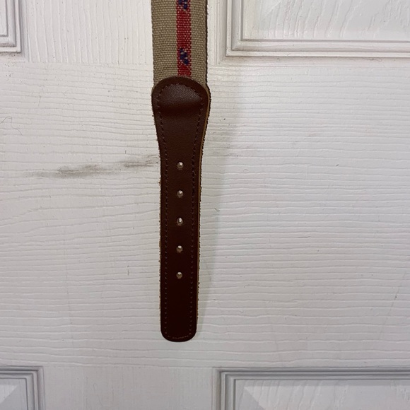 Vintage Genuine Brown Leather and Tan Woven Print Belt - Picture 5 of 6